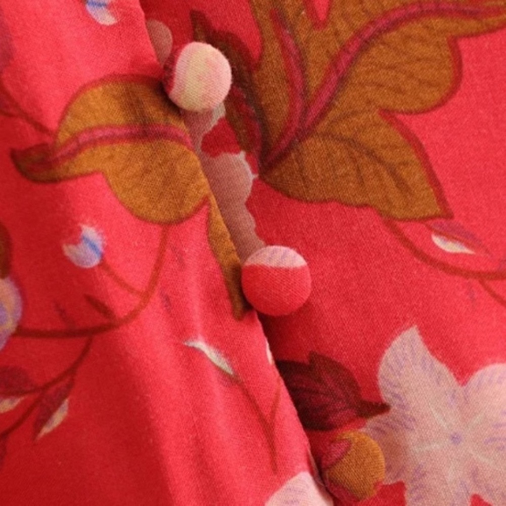 Boho Gypsy Red  Floral Print Midi Kimono Dress Cottagecore - Picture 7 of 10